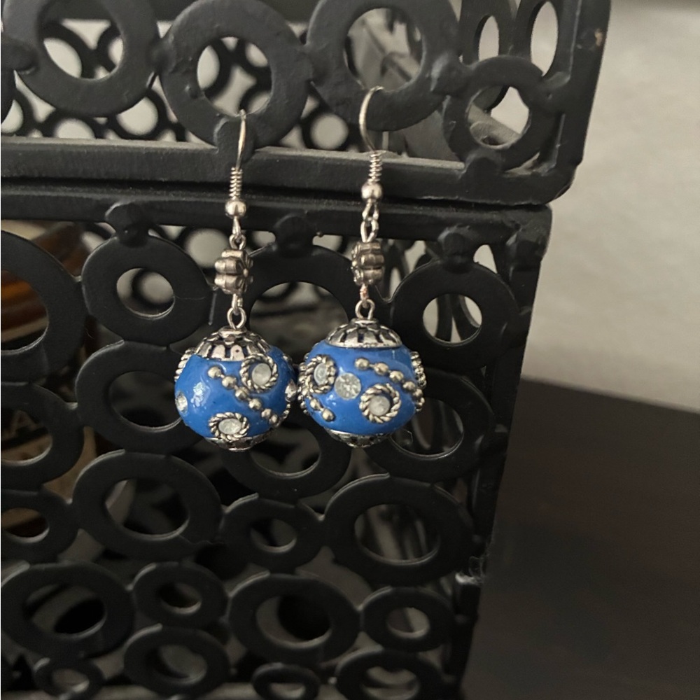 Blue and Silver Dangle Earrings
